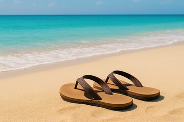 Flip-Flops on Sandy Beach – Symbol of Leisure and Retirement Freedom