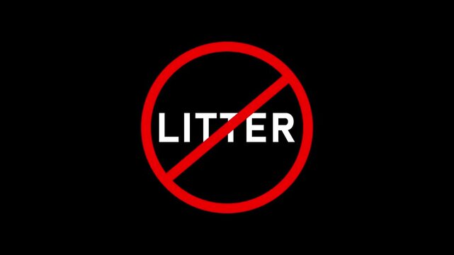 Red prohibition sign with the word LITER in white text on a black background no litter littering