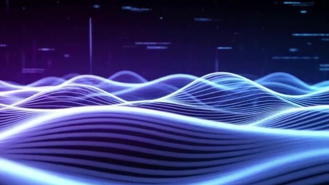 A dynamic digital landscape of glowing energy waves, visualizing the abstract flow of big data and futuristic network information - Powered by Adobe