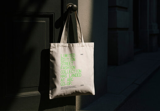 Trendy Blue Tote Bag Mockup