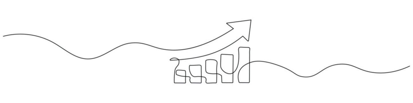 Continuous one line drawing of a growing graph icon vector. business growth and financial success symbol. vector illustration.