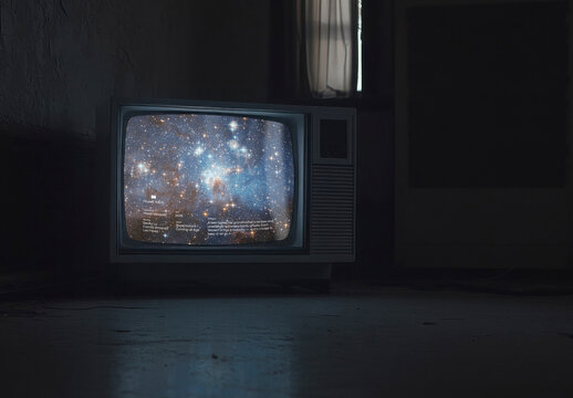 Vintage Television Mockup Displaying Starry Cosmos PSD