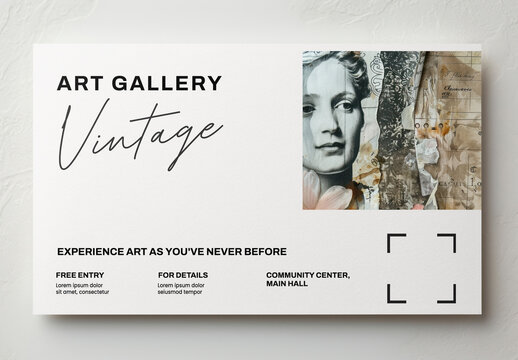 Vintage Art Gallery Invitation Template Mockup PSD