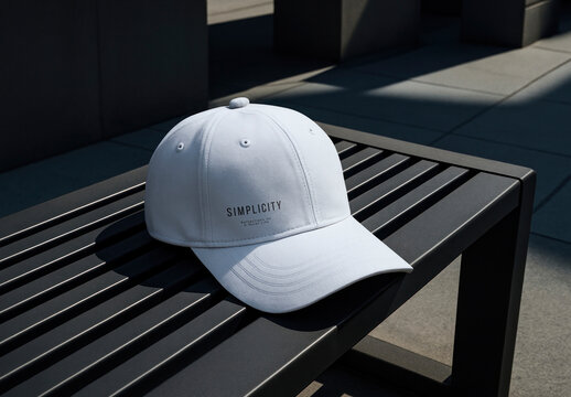 White Cap Mockup On Bench PSD