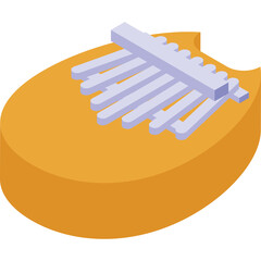 Isometric Kalimba Thumb Piano Musical Instrument With Orange Body and Light Blue Tines On Transparent Background