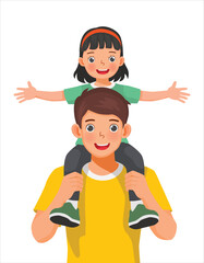 Little girl sitting on her father shoulders as for father's day concept