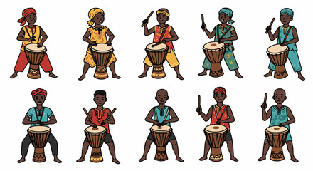 Fototapeta premium Djembe drummers playing traditional african percussion instruments