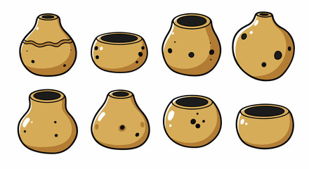 Clay pots collection with transparent background