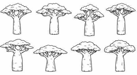 Baobab trees set outline style