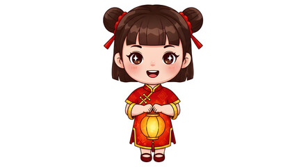 cute cartoon chinese girl in kipao