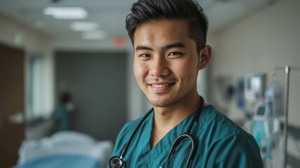 Portrait of a closeup portrait of a young male doctor. Generative AI of healthcare professionals