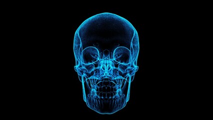 Futuristic Blue Skull X-ray on Black Abstract Digital Art Exploration