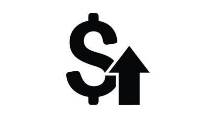 Black silhouette of a dollar sign with an upward pointing arrow indicating financial growth and rising costs silhouette