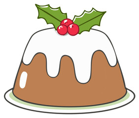 Festive Christmas Pudding Topped with Holly Berries A Traditional Holiday Dessert Icon