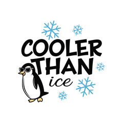 Cooler Than Ice – Cute Penguin Typography Vector (Black & Blue)