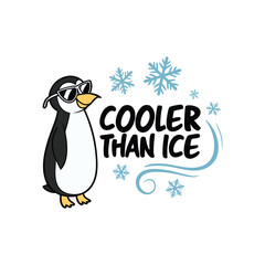 Cooler Than Ice – Cute Penguin Typography Vector (Black & Blue)