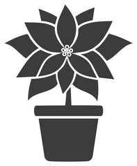 Poinsettia Silhouette in Pot Graphic Black and White Christmas Holiday Flower Potted Plant Decoration Symbol