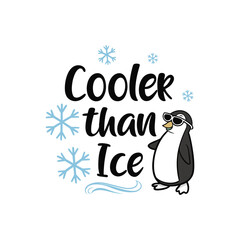 Cooler Than Ice – Cute Penguin Typography Vector (Black & Blue)