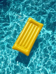 Bright Yellow Inflatable Raft Floating on Crystal Clear Swimming Pool Water in High Resolution
