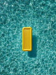 Aerial View of a Bright Yellow Inflatable Float in Crystal Clear Swimming Pool Water
