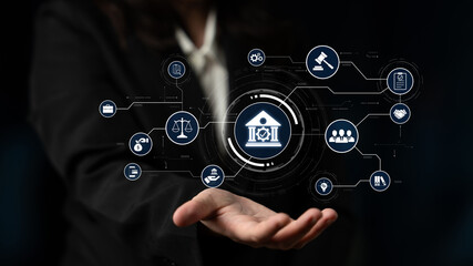 Futuristic digital law interface displaying justice scale, highlighting digital law, AI compliance, digital law systems, and digital law regulations for secure governance. Spline