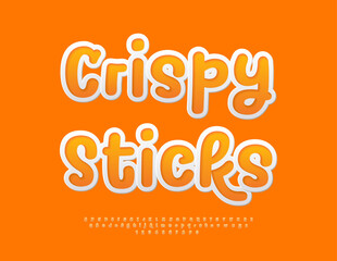 Obraz premium Vector Tasty logo Crispy Sticks. Funny Playful Font. Modern Sticker Alphabet Letters and Numbers set.
