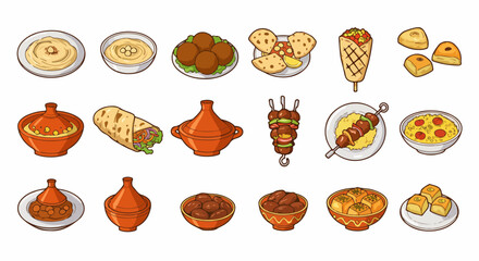 Middle Eastern food collection with various dishes