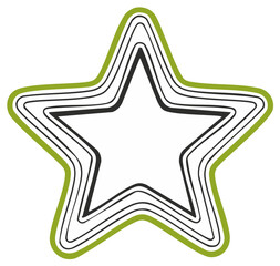 Five Point Star Icon with Black Lines and Green Outline Shape Design