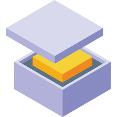 Isometric Light Purple Box Opening To Reveal A Bright Yellow Rectangular Object Inside On A Transparent Background