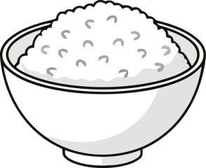 Illustration of a White Bowl Overflowing with Cooked Rice Ready to Eat