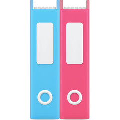 Two Archival File Binders One Blue One Pink With White Label Areas And Silver Rings On A Transparent Background Representing Organization And Data Storage