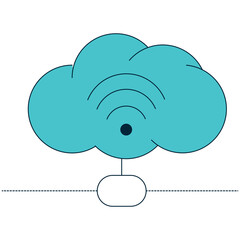 Turquoise Cloud Icon with Wifi Symbol and Connection Line on White Background