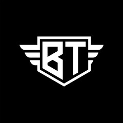 Obraz premium BT Logo vector image of initial shield with wing outline and simple shield