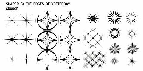 Collection of abstract starbursts and geometric shapes with a grunge texture and vintage feel