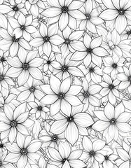 Floral Pattern Coloring Page with Detailed Flower Outlines.