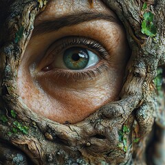 Eye Surrounded by Natural Elements in Portrait Style