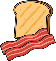 Cartoon depiction of crispy bacon strips and a slice of toast