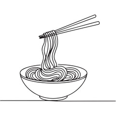 Continuous Simple black line art drawing of a pasta in a minimalist style on a white background.