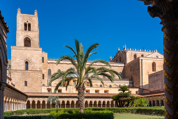 Medieval architecture and garden in Monreale Cathedral, Palermo