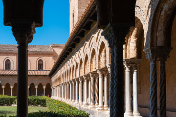 Medieval architecture and garden in Monreale Cathedral, Palermo