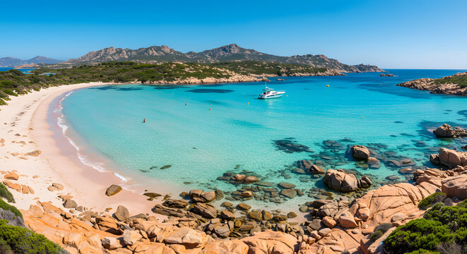 Amazing pink sand beach in Budelli Island, Maddalena Archipelago, Sardinia, Italy