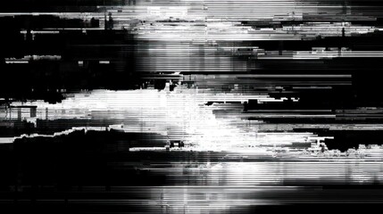 Black and white abstract with horizontal distorted lines, suggesting digital error