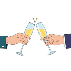 Two hands toasting champagne glasses celebrating a special occasion.