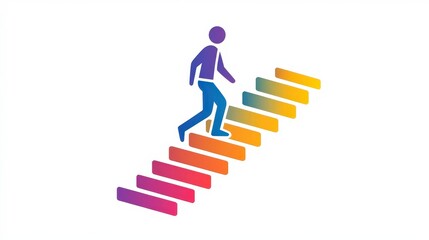 Simple Icon of a Person Climbing Colorful Stairs Representing Growth and Progress in an Engaging Style