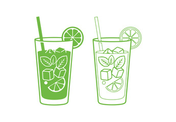 Cocktail icon and line drawing illustration
