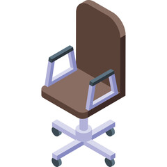 Office Chair On Transparent Background With Brown Seat And Gray Arms