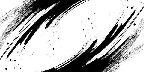 Black Paintbrush Stroke Against Transparent Background Abstract stained and grunge ink splashed Vector Hand Painted for Artistic Design.