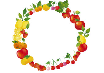 水彩風 果物のリーフフレーム Cute Fruit Series:Watercolor fruit leaf frame