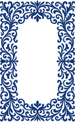 Blue Ornate Floral Scroll Border Frame, Ornate Floral Frame, Elegant tiles border, ceramic tiles cover design, mirror decoration corner design, tiles texture vector.