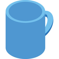 A light blue isometric mug with a handle on a transparent background symbolizing beverage and drinkware